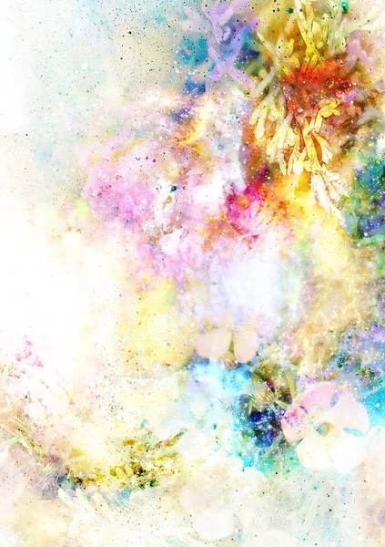 Kosmischer Raum Mit Blumen Farbigem Galaxienhintergrund Computercollage — Stockfoto