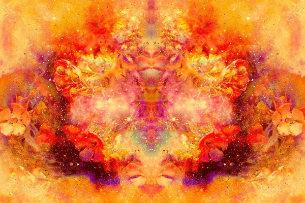 Collage Motivo Flor Multicolor Abstracto Con Efecto Fuego Dinámico Espacio —  Fotos de Stock