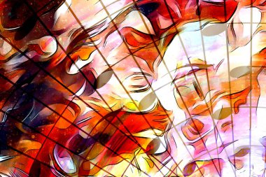 Müzik notası ve yıldızlı uzay. Ateş alevleri ve soyut renk arkaplanı. Müzik konsepti