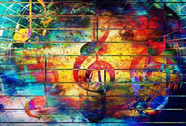 beautiful abstract colorful collage with music notes and the violin clef clipart