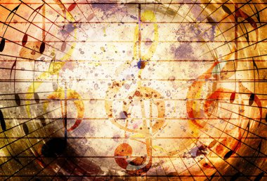 Uzayda yıldızlı notalar. Soyut renk arkaplanı. Müzik konsepti