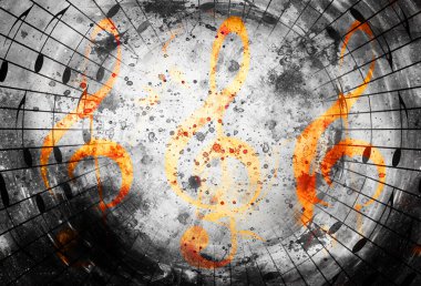 notalar, müzik teması grafik kolajı içeren soyut müzik anahtarı ve satırları