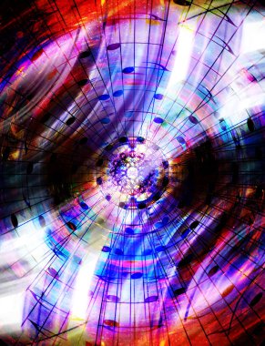 Uzayda yıldızlı notalar. Soyut renk arkaplanı. Müzik konsepti