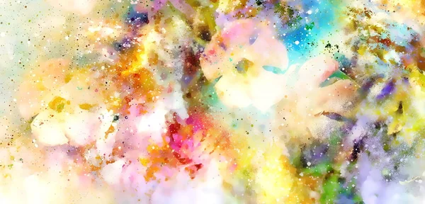 带有花朵的宇宙空间 彩色星系背景 计算机拼贴 — 图库照片
