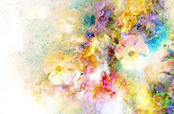 Absztrakt Többszínű Virág Motívum Kollázs Űrben — Stock Fotó