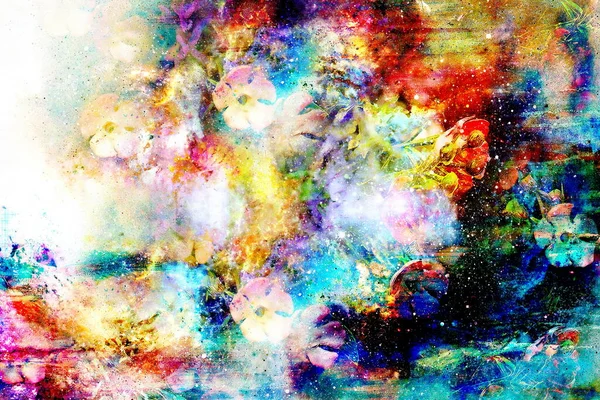 Colagem Motivo Flor Multicolor Abstrata Espaço — Fotografia de Stock
