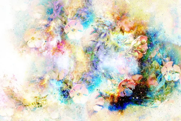 Collage Motivo Flor Multicolor Abstracto Espacio —  Fotos de Stock