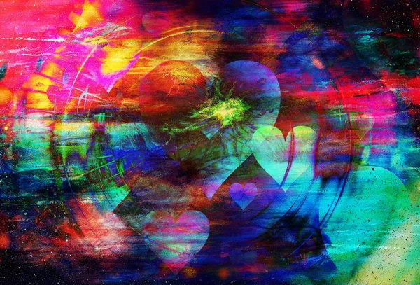 Красивый Многоцветный Коллаж Сердца Летящего Космосе — стоковое фото