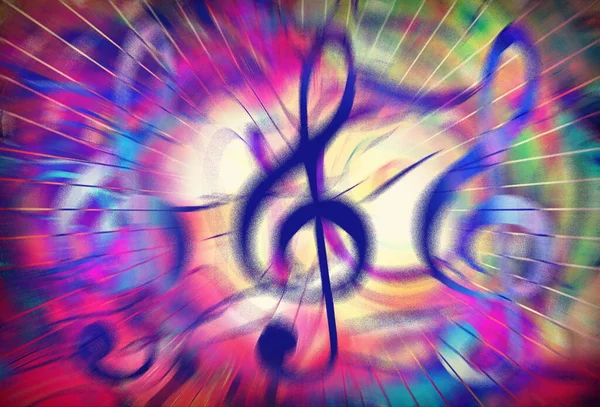 music clef in vivid dynamic stream of music, graphic design