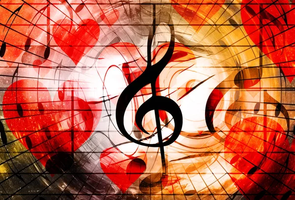 beautiful collage with hearts and music notes and music clefs, symbolizining the love to music