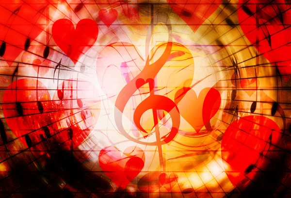 Bela Colagem Com Corações Notas Música Simbolizando Amor Música Efeito — Fotografia de Stock