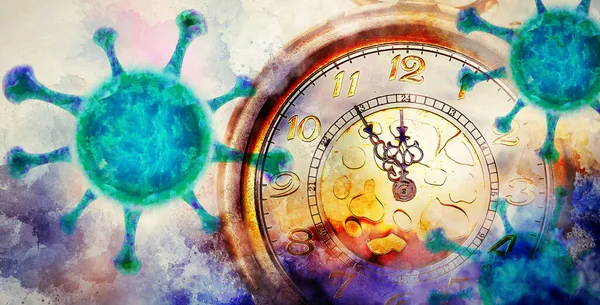 Coronavírus Relógio Cinco Minutos Doze Tempo Para Parar Perceber Valores — Fotografia de Stock