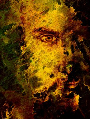 Gizemli adam. Eski kağıda kalem çizimi. Renk efekti