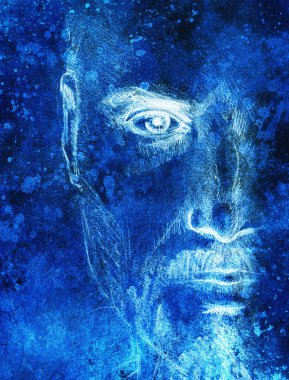 Gizemli adam. Eski kağıda kalem çizimi. Renk efekti