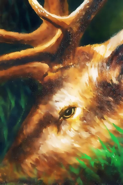 鹿の頭の油絵の詳細は 釣り人と グラフィック版 — ストック写真