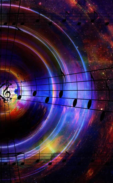 Note Musicali Silhouette Altoparlanti Musicali Nello Spazio Con Stelle Sfondo — Foto Stock