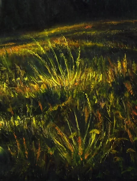 Detail Nocturnal Meadow Grass Halms Painting Computer Graphic — Stock Photo, Image