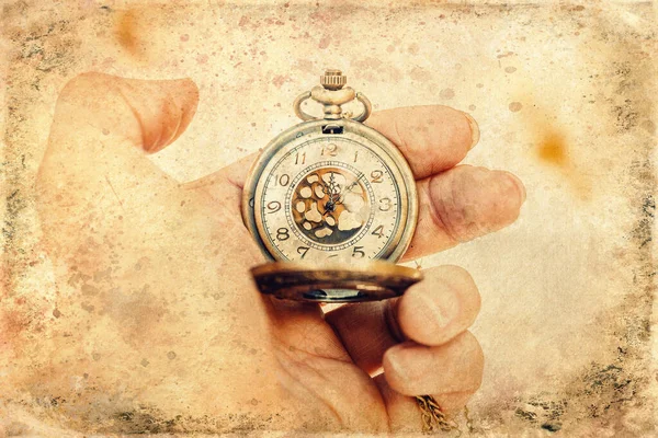 Ιστορικό Ρολόι Στο Χέρι Παλιό Εφέ Φωτογραφιών — Φωτογραφία Αρχείου
