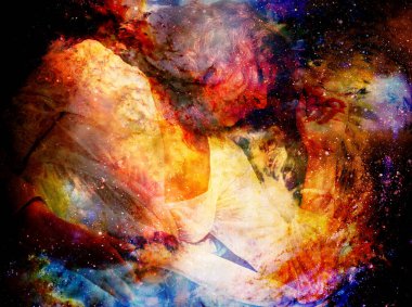 Soyut yapılandırılmış arkaplanda uyuyan güzel kadın.