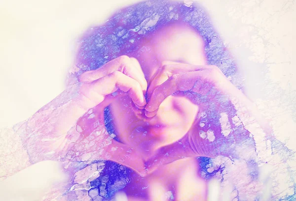 Woman White Heart Your Hand Softly Blurred Watercolor Background — Stock Photo, Image