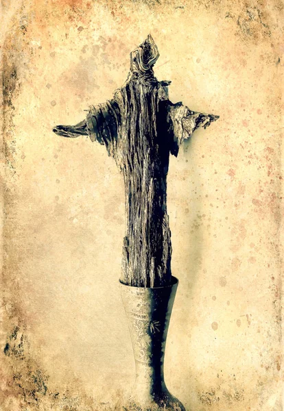 Древесный Иисус Добрый Пастырь Эффект Живописи Старый Фотоэффект — стоковое фото