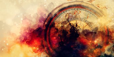 Clock showing five minutes to twelve. Time to stop and realize the values of life and painting effect clipart