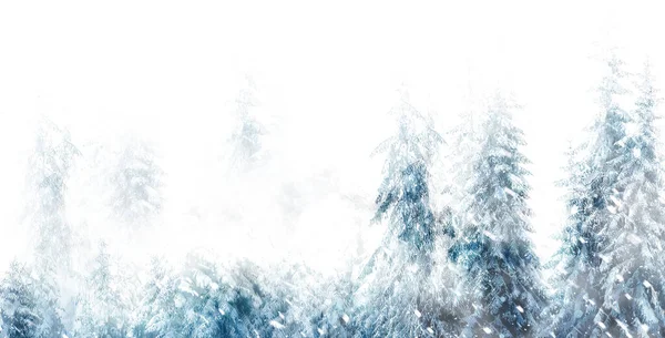 高山雪景和积雪覆盖的树木 图解效果 — 图库照片