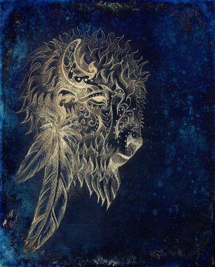 Süslü kutsal bizon çizimi..