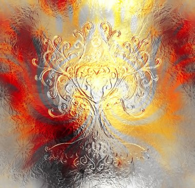 Yapılandırılmış süs arka planında yaşam sembolü ağacı, yggdrasil.