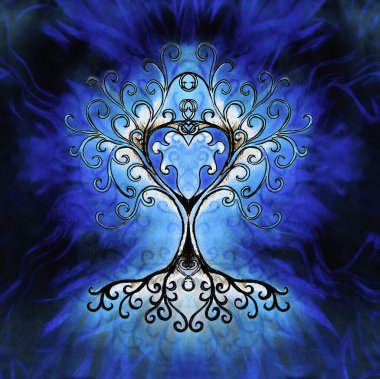 Yapılandırılmış süs arka planında yaşam sembolü ağacı, yggdrasil.