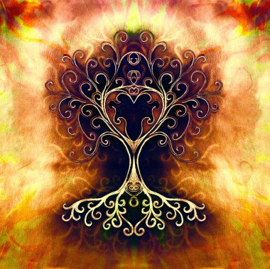 Yapılandırılmış süs arka planında yaşam sembolü ağacı, yggdrasil.