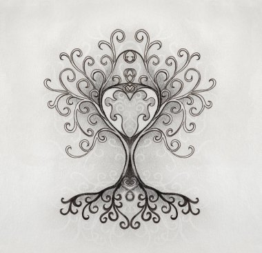 Yapılandırılmış süs arka planında yaşam sembolü ağacı, yggdrasil.