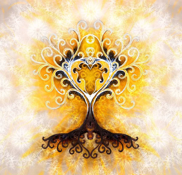 Lebensbaum-Symbol auf strukturiertem ornamentalem Hintergrund, Yggdrasil. — Stockfoto