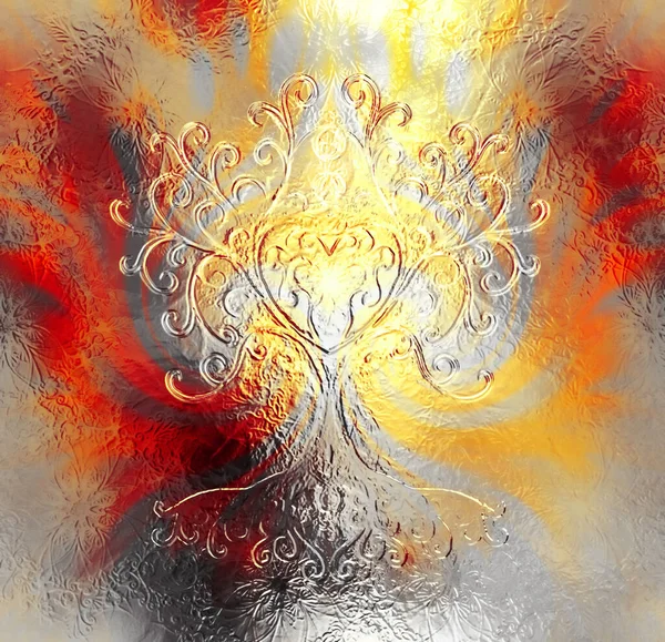 Tree of life symbol on structured ornamental background, yggdrasil. — Stock Photo, Image