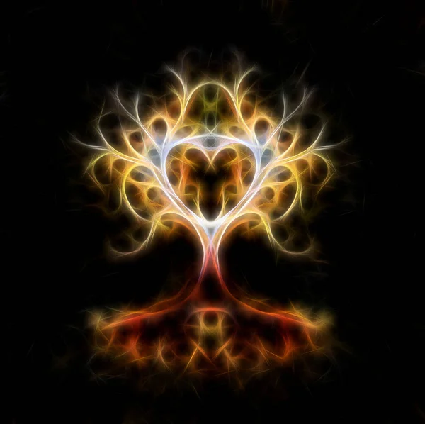 Tree of life symbol on structured ornamental background, yggdrasil. Fractal effect. — Stock Photo, Image