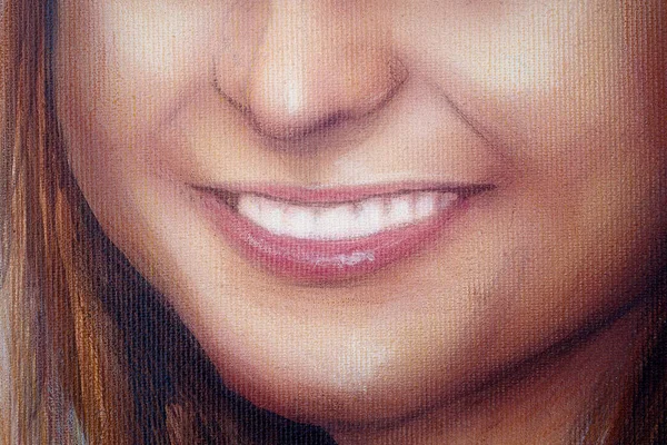 Belle bouche de femme, peinture originale à la main sur toile . — Photo