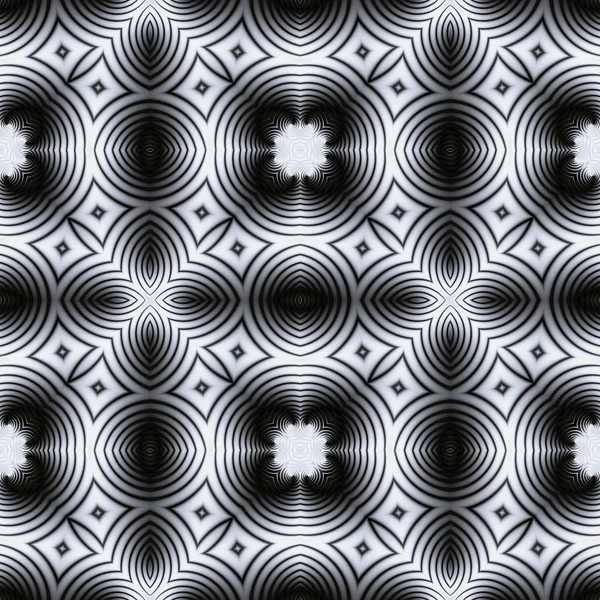 Patrón circular caleidoscópico blanco y negro sin costura abstracto — Foto de Stock