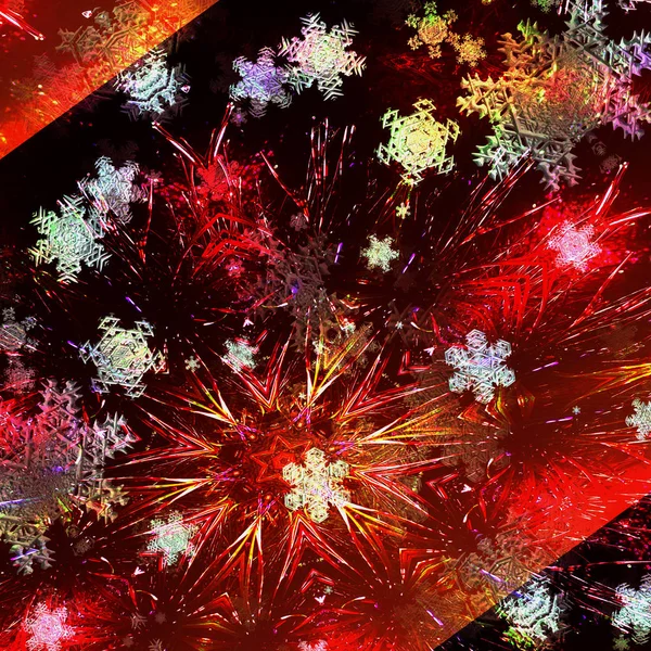 Astratto sfondo natalizio con stelle scintillanti e fiocchi di neve — Foto Stock