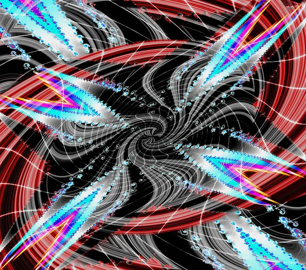 Абстрактный фрактальный фон с вращающимися спиралями и светящимися звездами — стоковое фото