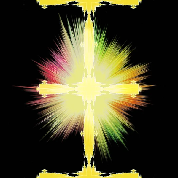 Abstract fractal background with gold glowing cross — Stock Photo, Image