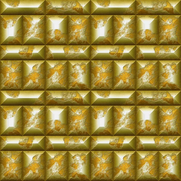Relieve inconsútil patrón de mosaico 3d de oro rayado y rectángulos biselados de plata — Foto de Stock