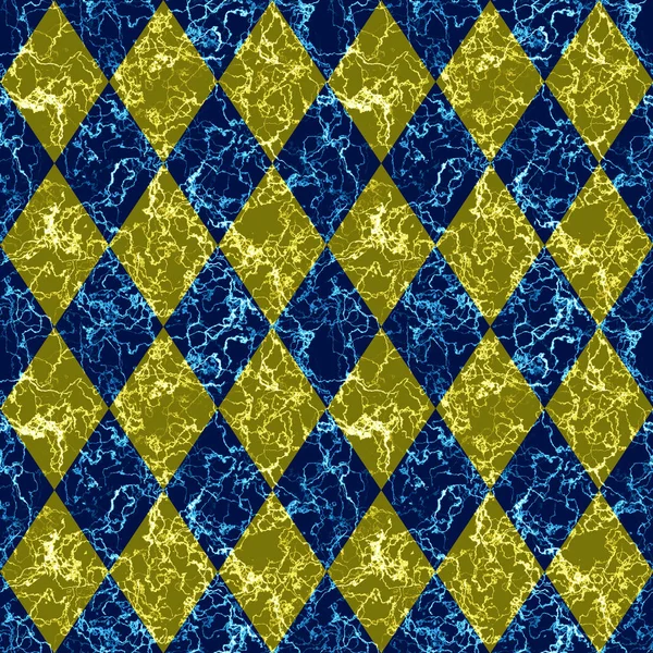 抽象的无缝的金黄色、 蓝色大理石纹脉与模式 — 图库照片