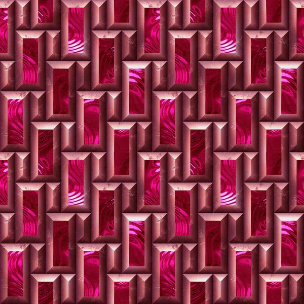 Abstract seamless 3d relief pattern of red and pink scratched stones — Stock Photo, Image