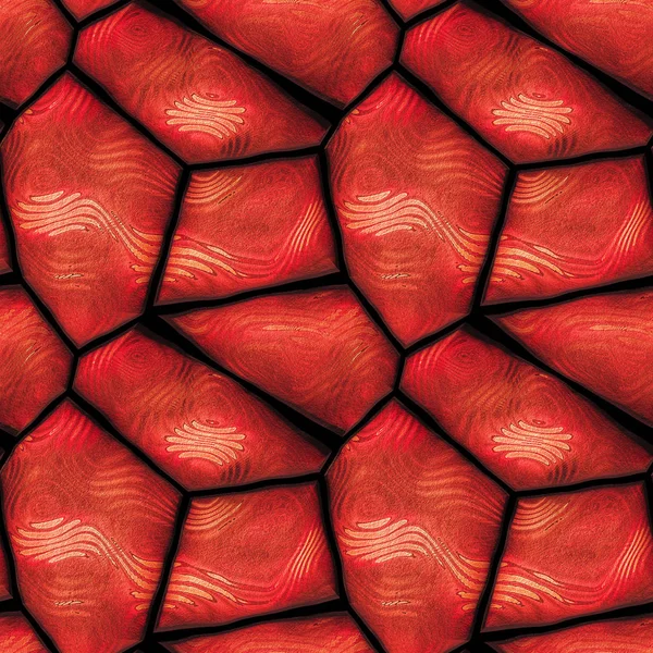 Nahtloses 3D-Pflastermuster aus polygonalen Steinen mit roten Wellen. — Stockfoto