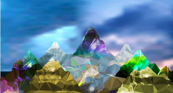 Paysage polygonal de montagne abstrait avec ciel et nuages — Image vectorielle