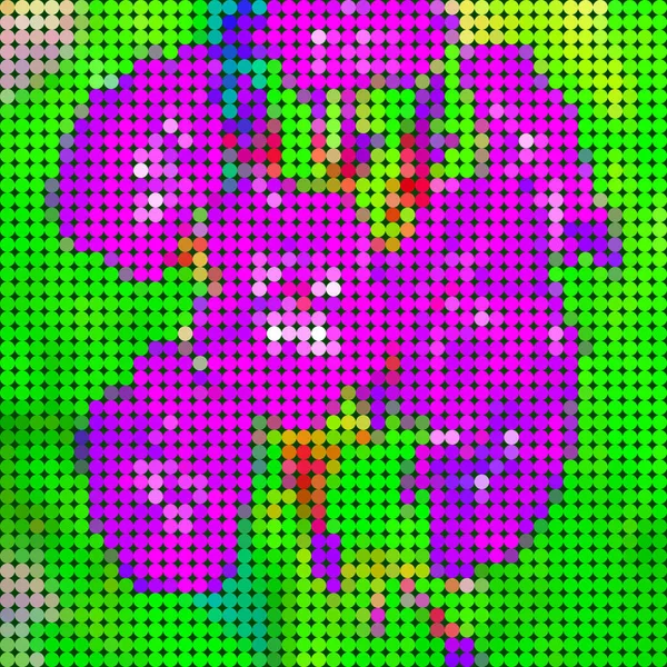 Fond vert pointillé avec des fleurs roses et violettes — Image vectorielle