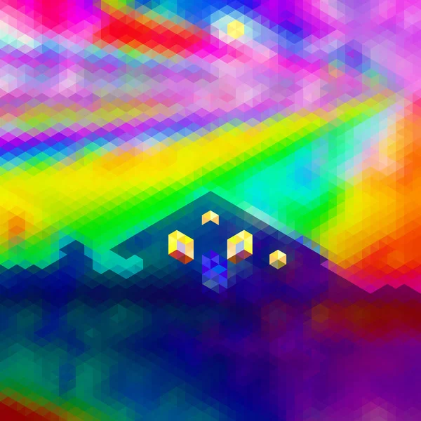 Paisagem poligonal abstrata com casa e aurora — Vetor de Stock
