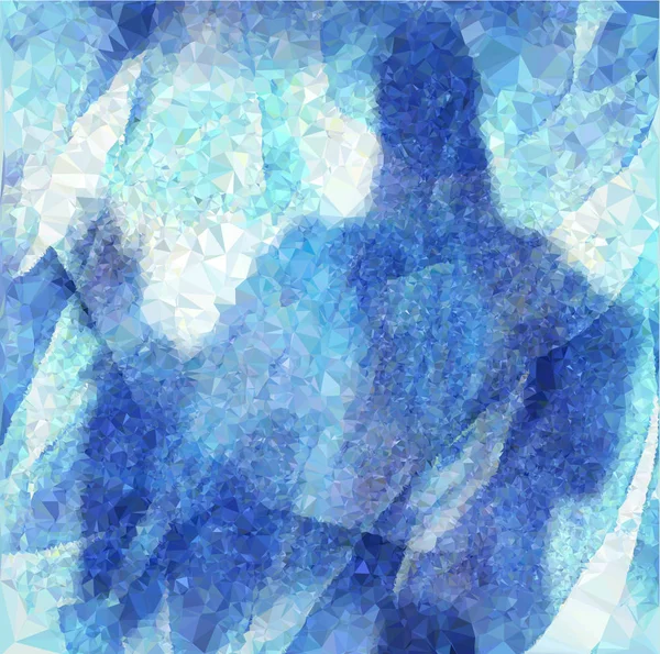 Winterhintergrund aus Kristallen und Polygonen mit der Silhouette einer geheimnisvollen Person hinter der Eiswand — Stockvektor