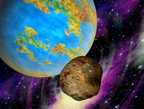 Asteroide che vola sulla Terra — Foto Stock