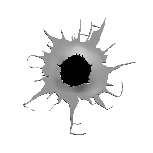 Un trou circulaire déchiré, peut-être un trou de balle d'un coup de feu — Image vectorielle